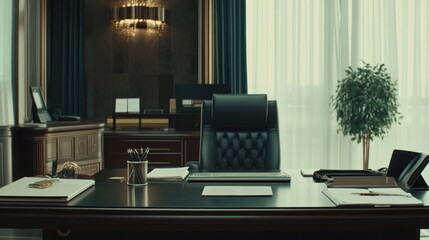 Poster - Empty Modern Executive Office Desk Ready For Work