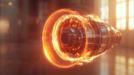 Poster - Fiery Engine Core Rotating In Orange Glow