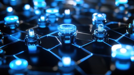 Poster - Abstract Blue Glowing Futuristic Technology Interface