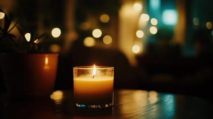 Poster - A single candle glows softly in the evening
