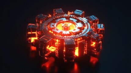 Poster - Glowing Futuristic Gear Mechanism Rotating System
