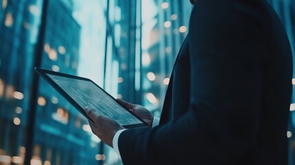 Poster - Businessman Reviewing Financial Data On Tablet