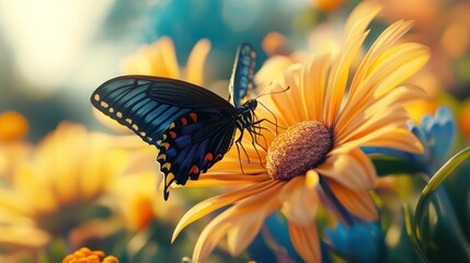 Poster - A Black Swallowtail Butterfly on an Orange Flower