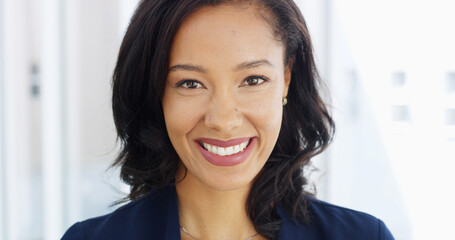 Aufkleber - Happy, confident and portrait of businesswoman in office with pride for legal career growth. Smile, professional and female corporate attorney from Mexico with positive attitude for case in workplace