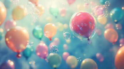 Aufkleber - Pastel Balloons and Bubbles Float in Sky