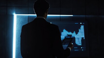 Poster - Businessman reviewing financial data on a tablet