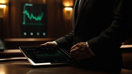 Poster - Businessman reviewing financial data on a tablet