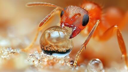 Wall Mural -   A close-up of a spider with a droplet of water in its mouth