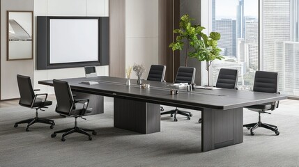 Poster - Modern Conference Room With Large Table And City View