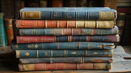 Poster - A Stack of Antique Books Shows Age and History