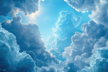 Wall Mural - abstract blue sky with fluffy clouds for world ozone day.