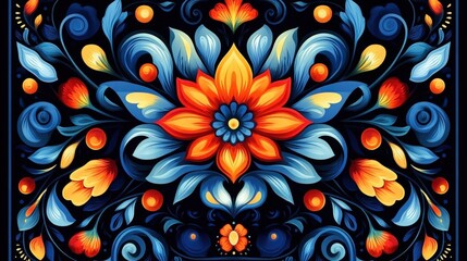 Wall Mural - Vibrant Blue And Orange Floral Pattern Design