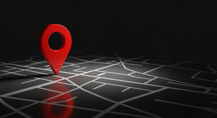 Poster - Red map pin on a dark map. Location pin on a map