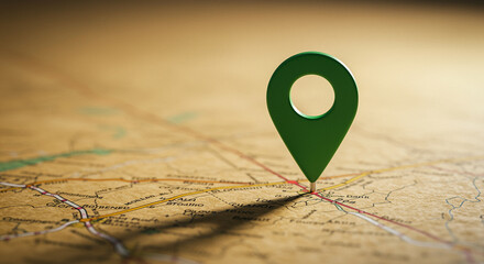 Poster - Map with green location marker on a map. Green location marker on a map. Travel image with location marker