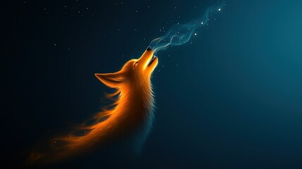 Wall Mural -   A close-up of a fox with its head raised and smoke billowing from its mouth