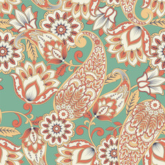 Wall Mural - Vintage floral background. Damask paisley seamless vector pattern