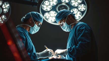 Two surgeons operating on a patient