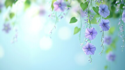 Wall Mural -   A cluster of lilac blooms dangles from a tree limb, surrounded by emerald foliage and a sapphire sky