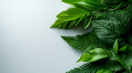 Wall Mural - Vibrant Green Leaves on a Light Background: A Botanical Delight