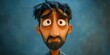 © Alexander Chaykin - Satirical Cartoon of an Animated Indian Man with a Beard and Mustache