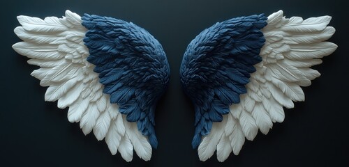 Poster - Wings crafted with intricate details showcase shades of blue and white, emphasizing artistry and design