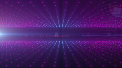 Poster - Futuristic purple and blue grid with glowing dots, representing technology, virtual reality, and digital landscapes