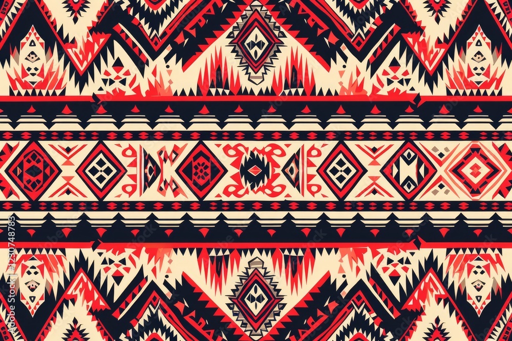 Textile Native Textures Geometric Native American inspired textile pattern with red, black and ...