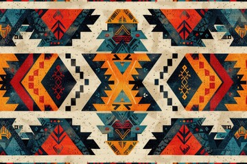 Poster - Geometric tribal pattern with vibrant colors and textured background, creating a bold and eye-catching design.