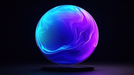 Poster - glowing neon sphere with vibrant blue and purple swirls on dark background.
