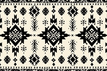 Poster - A black and white geometric textile design with Native American inspired patterns.