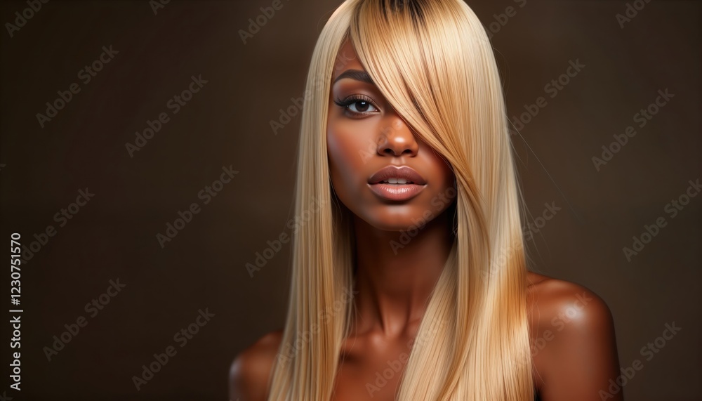Beautiful African American woman with long straight blonde hair ...