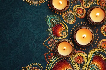 A design of a colorful patterned invitation or greeting card Intricately designed henna candles