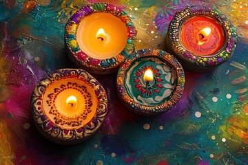 A design of a colorful patterned invitation or greeting card Intricately designed henna candles