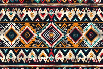 Poster - Vibrant Native American inspired textile design featuring geometric patterns, bold colors, and intricate details.