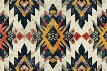Poster - Abstract geometric textile design with Southwestern Native American inspired patterns in earthy tones.