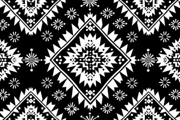 Poster - Black and white geometric pattern with repeating diamond and star shapes, creating a symmetrical and visually appealing design.