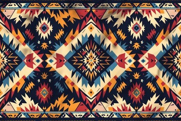 Poster - Vibrant Native American inspired textile design with geometric patterns and bold colors.