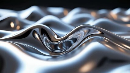 Poster - abstract metallic waves in synchronized flow, reflective liquid motion