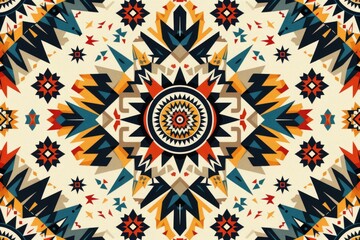 Poster - Symmetrical Native American-inspired geometric pattern with vibrant colors and intricate details.