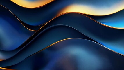 Poster - abstract flowing waves with metallic texture and gradient light reflection