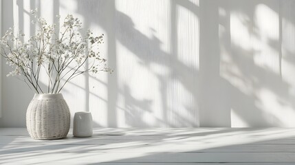 Wall Mural - White wooden surface with Scandinavian interior and natural light