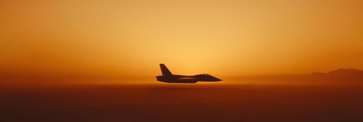 Fototapete - Silhouette of an airplane flying against a vibrant golden sunset in a clear sky. Generative AI