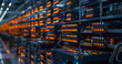 © Yevhen - Advanced data center filled with rows of servers displaying vibrant orange lights, showcasing the scale and technology behind modern computing infrastructure