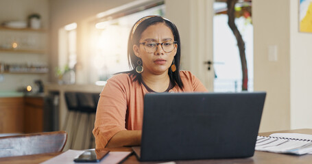 Poster - Laptop, remote work and confused woman with documents for client consulting, tech support or customer service. Agent, disappointed and virtual assistant for advice, hotline or faq for communication