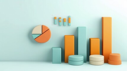 Poster - Minimalist abstract geometric shapes pastel color composition for analytics business finance data visualization concept long title Minimalist