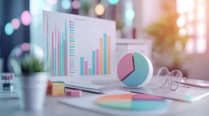 Poster - Detailed Business Analytics Report Presented on Office Desk with Various Charts and Graphs