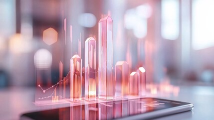 Poster - Digital 3D Rendered Financial Infographic with Geometric Polygonal Shapes