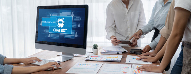 Fototapete - Chatbot software application for brisk online business that automatically reply to customer questions