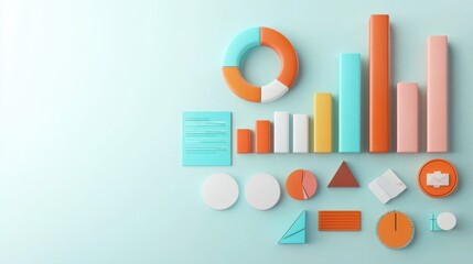 Poster - Colorful Abstract Geometric Shapes Composition on Minimalist Background