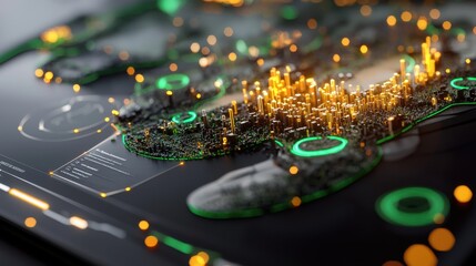 Poster - Illuminated Futuristic Cityscape with Networked Energy and Data Flow